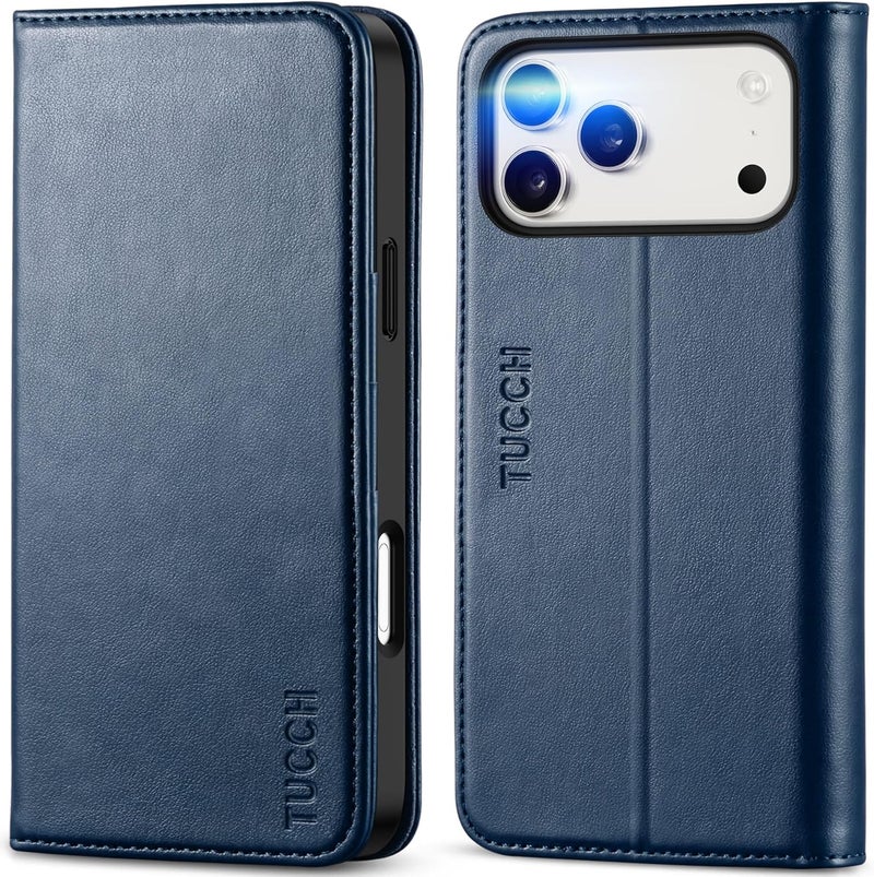TUCCH Case Wallet for iPhone 17 Pro Max (6.9-Inch) 2025, 3 Card Slots | Kickstand | RFID Blocking | PU Leather | Protective Flip Folio Cover | TPU Shockproof Interior Shell | Deep Blue - Image 1